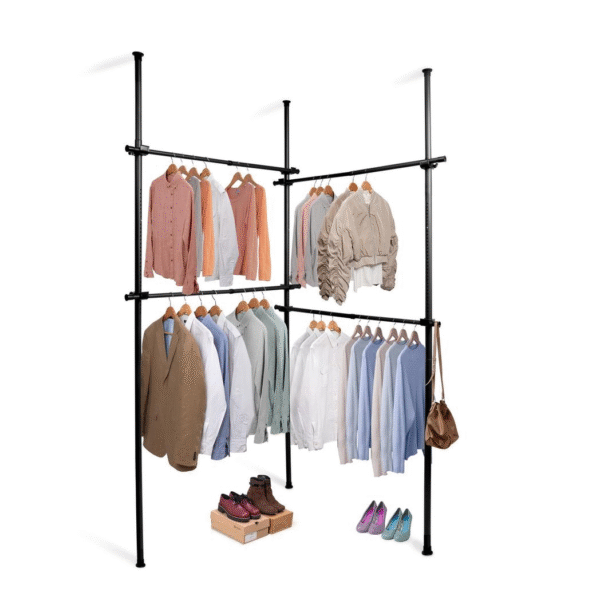 Double Black Telescopic Wardrobe Organizer Hanging Rail Clothes Rack Adjustable Home & Garden Free Shipping 7