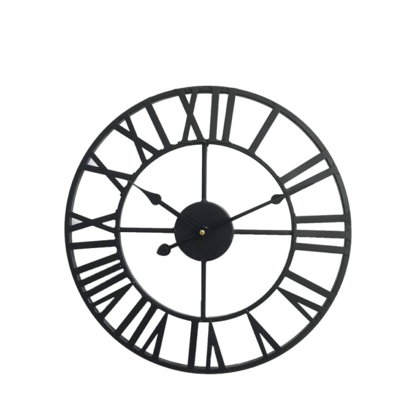 Vintage 40CM Black Metal Wall Clock – Timeless Home Decor Description: “Make a bold statement with this 40CM vintage metal wall clock. Featuring a striking open back design, metal numerals, and a distressed frame, it adds character to any room. Powered by AA battery, it’s suitable for indoor and sheltered outdoor use. Home & Garden Free Shipping 11