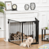 3-Panel Pet Gate | Dog Playpen, Indoor Stair Barrier w/ Walk-Through Door, Black