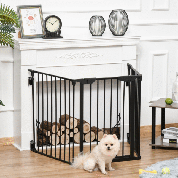 3-Panel Pet Gate | Dog Playpen, Indoor Stair Barrier w/ Walk-Through Door, Black
