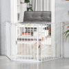 Pet Safety Gate 3-Panel Playpen, Foldable Metal Fence, Walk-Through Door White