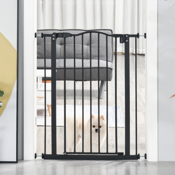 74-80cm Adjustable Metal Pet Gate Safety Barrier with Auto-Close Door - Black