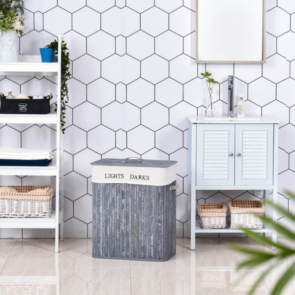 Bamboo Laundry Hamper with Removable Lining Dual-Section Large Home & Garden Free Shipping 7