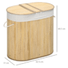 100L Bamboo Laundry Basket with 2 Compartments, Lid & Removable Liner
