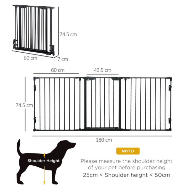 3-Panel Pet Gate | Dog Playpen, Indoor Stair Barrier w/ Walk-Through Door, Black