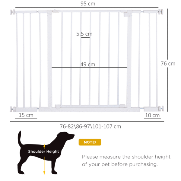Adjustable Pressure-Fit Dog Gate for Stairs & Doorways 76-107cm White