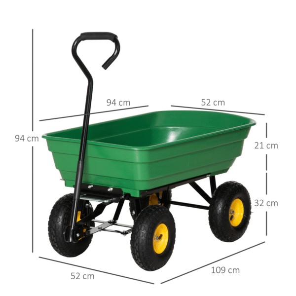 75L Heavy-Duty 4-Wheel Garden Cart Wheelbarrow with Tipping & EVA Handle Garden Free Shipping 9