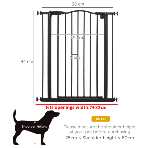 74-80cm Adjustable Metal Pet Gate Safety Barrier with Auto-Close Door - Black