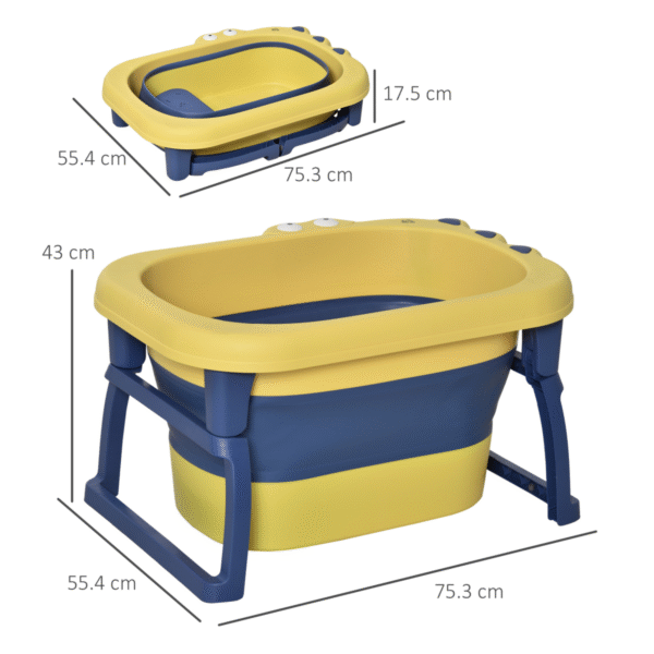 Space-Saving Foldable Baby Bathtub with Stool – Safe & Comfortable for 0-6 Yrs” Description: 2-in-1 Design: Transitions from bath bucket for infants to bathtub for toddlers. Foldable: Compact and easy to store, ideal for limited spaces. Safety First: Non-slip footpads and smooth edges ensure secure bathing. Comfortable: Curved design enhances comfort during bath time. Dimensions: 43H x 75.3L x 55.4Wcm; Capacity: 105L; Max Load: 50KG; Ages 0-6. Assembly required. Baby Free Shipping 9