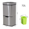 Motion Sensor Rubbish Bin 3-Compartment Stainless Steel Look Removable Lid 72L Home & Garden Free Shipping 25