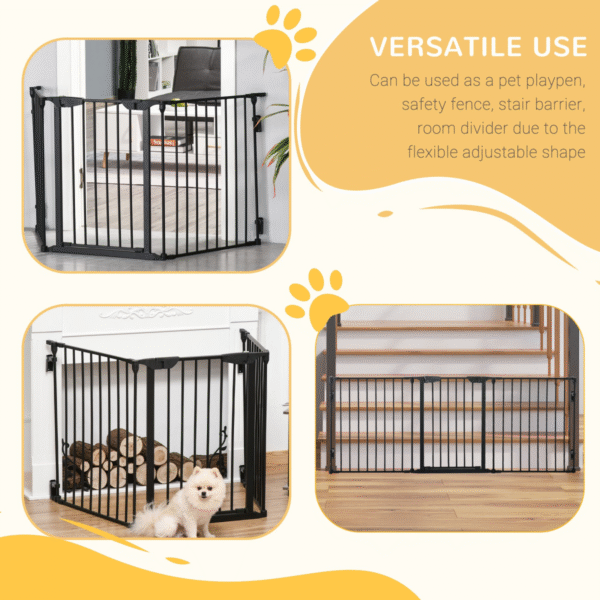 3-Panel Pet Gate | Dog Playpen, Indoor Stair Barrier w/ Walk-Through Door, Black