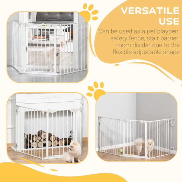 Pet Safety Gate 3-Panel Playpen, Foldable Metal Fence, Walk-Through Door White