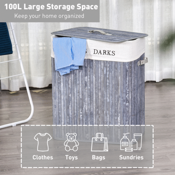 Bamboo Laundry Hamper with Removable Lining Dual-Section Large Home & Garden Free Shipping 11