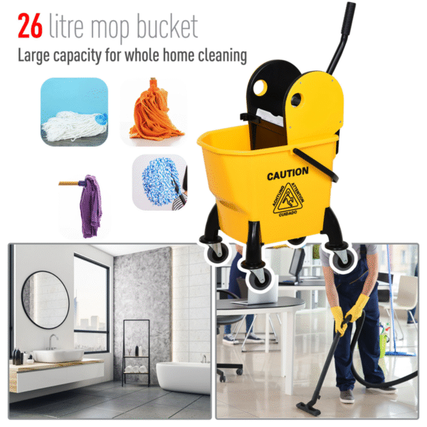 26L Mop Bucket with Wringer and Wheels – Yellow Plastic Body and Metal Handle Home & Garden Free Shipping 11
