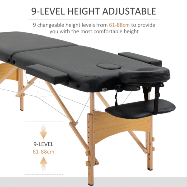Foldable Portable Massage Bed - 2-Section Spa Table, Black