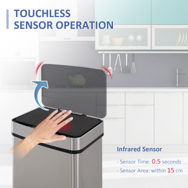 Motion Sensor Rubbish Bin 3-Compartment Stainless Steel Look Removable Lid 72L Home & Garden Free Shipping 11