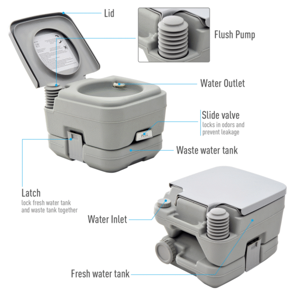 10L Dual-Tank Portable Toilet for Outdoor Camping, Grey HOMCOM