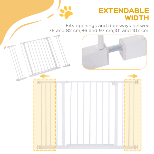 Adjustable Pressure-Fit Dog Gate for Stairs & Doorways 76-107cm White