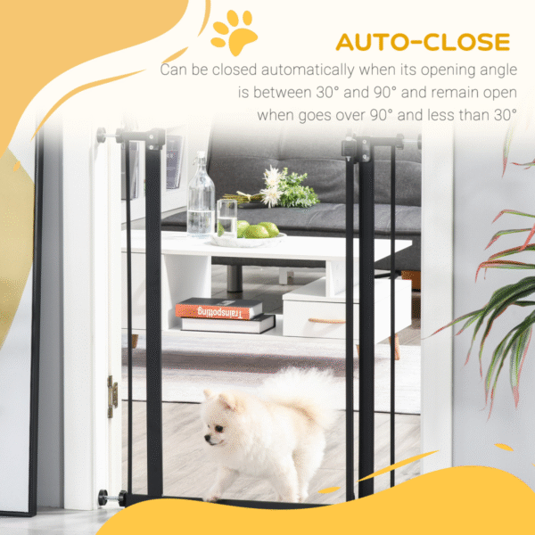 74-80cm Adjustable Metal Pet Gate Safety Barrier with Auto-Close Door - Black