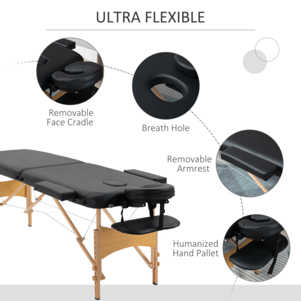 Foldable Portable Massage Bed - 2-Section Spa Table, Black