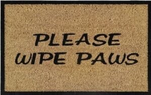 Coir Non-Slip Door Mat Brown & Black Please Wipe Paws Design 60cm x 40cm Outdoor