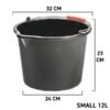 Heavy Duty Black PP Bucket with Carry Handle | Litre Measurement Scale Embossed Inside| Various Sizes 20 16 12 litres