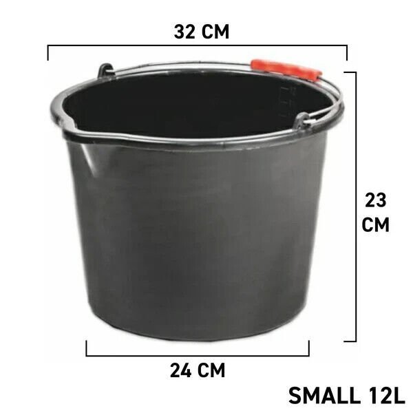 Heavy Duty Black PP Bucket with Carry Handle | Litre Measurement Scale Embossed Inside| Various Sizes 20 16 12 litres