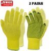 2 Pairs Hi-Vis Work Gloves – PVC Grip Safety Gloves for Warehouse & Construction