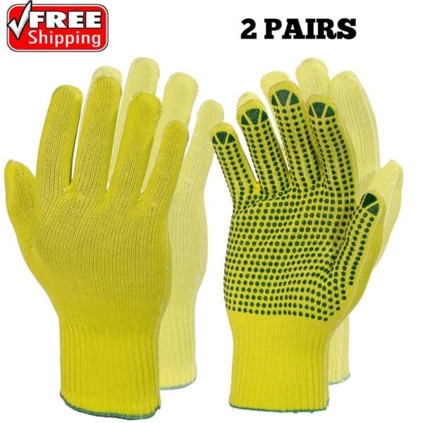 2 Pairs Hi-Vis Work Gloves – PVC Grip Safety Gloves for Warehouse & Construction