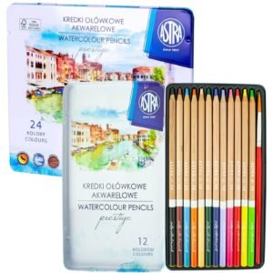 Watercolour Pencils Set – 12 or 24 Colouring Pencils in Metal Tin Box with Paintbrush Arts & Crafts Supplies Free Shipping
