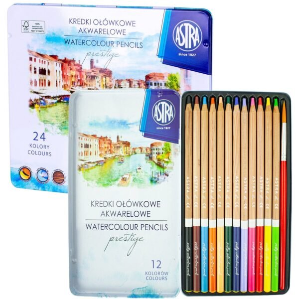 Watercolour Pencils Set – 12 or 24 Colouring Pencils in Metal Tin Box with Paintbrush Arts & Crafts Supplies Free Shipping 5