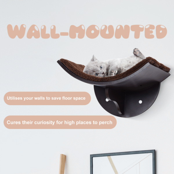 Wood Cat Shelf Shelter: Kitten Bed, Curved Climber & Berber Fleece - Wall-Mount