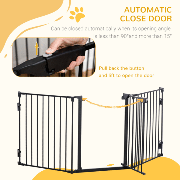 3-Panel Pet Gate | Dog Playpen, Indoor Stair Barrier w/ Walk-Through Door, Black