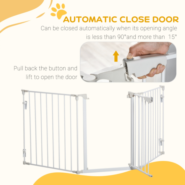 Pet Safety Gate 3-Panel Playpen, Foldable Metal Fence, Walk-Through Door White