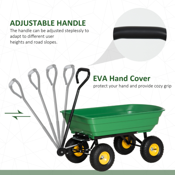 75L Heavy-Duty 4-Wheel Garden Cart Wheelbarrow with Tipping & EVA Handle Garden Free Shipping 15