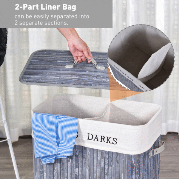 Bamboo Laundry Hamper with Removable Lining Dual-Section Large Home & Garden Free Shipping 15