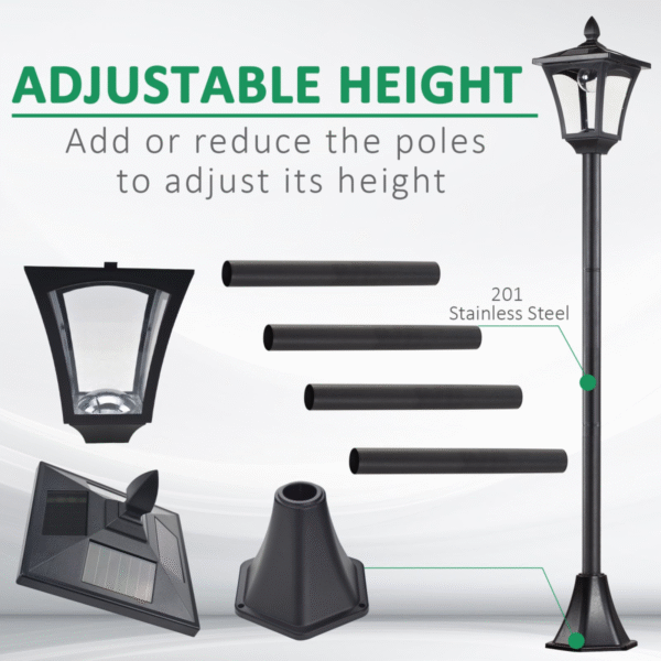 Solar Powered LED Lamp Post IP44 – Garden Path Light, Black Garden Free Shipping 15
