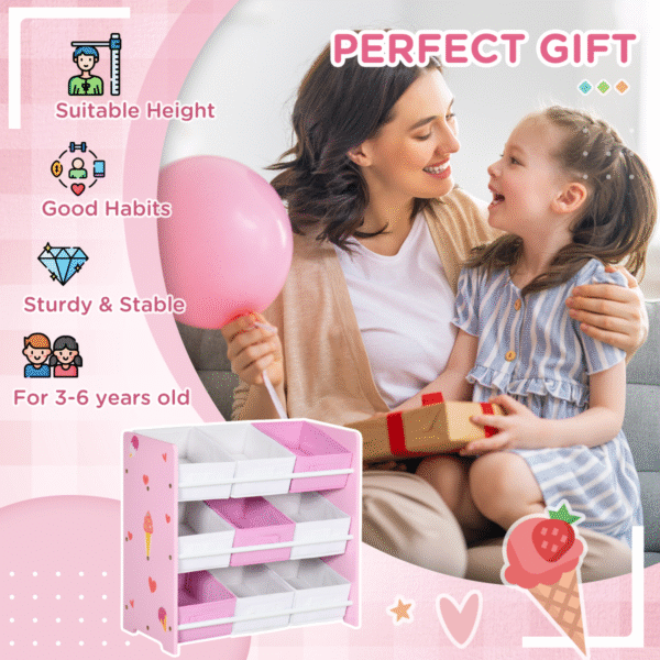 Kids Storage Unit with 9 Removable Baskets – Pink Playroom Organizer Baby Free Shipping 15