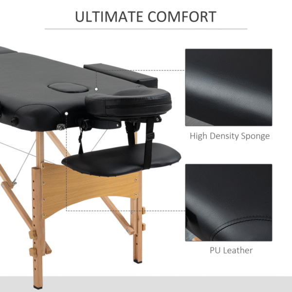 Foldable Portable Massage Bed - 2-Section Spa Table, Black