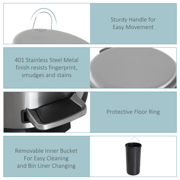 30L Stainless Steel Pedal Bin with Inner Bucket-Black/Silver Home & Garden Free Shipping 15