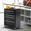 5-Drawer Lockable Steel Tool Storage Cabinet w/ Wheels Handle 2 Keys Black