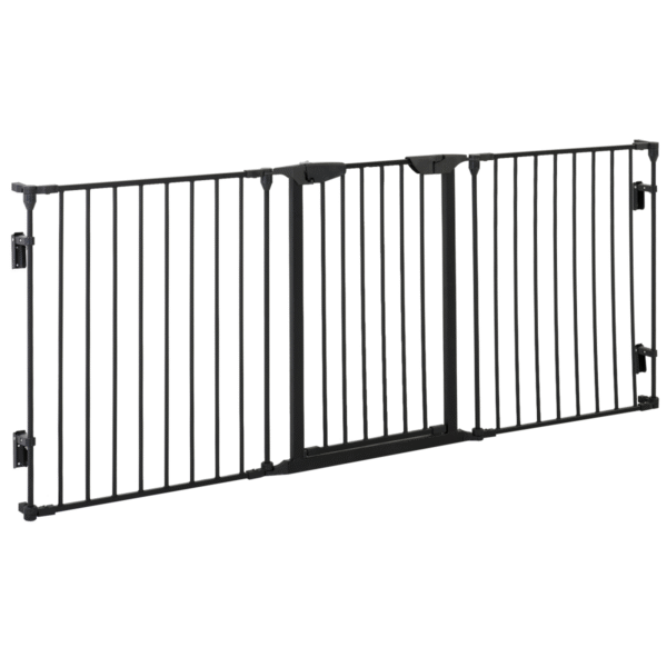 3-Panel Pet Gate | Dog Playpen, Indoor Stair Barrier w/ Walk-Through Door, Black