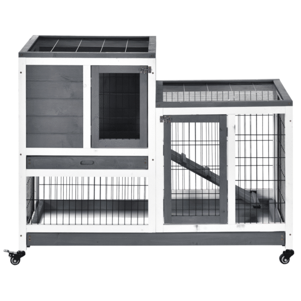 Wooden Rabbit Hutch 110x50x86cm with Wheels - Two-Tier Guinea Pig Cage