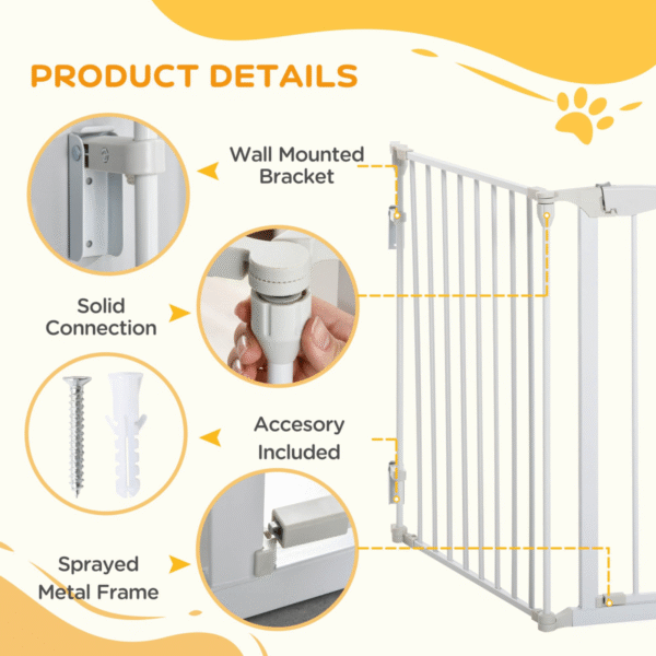 Pet Safety Gate 3-Panel Playpen, Foldable Metal Fence, Walk-Through Door White