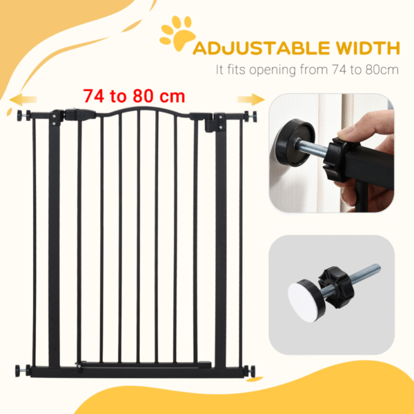74-80cm Adjustable Metal Pet Gate Safety Barrier with Auto-Close Door - Black