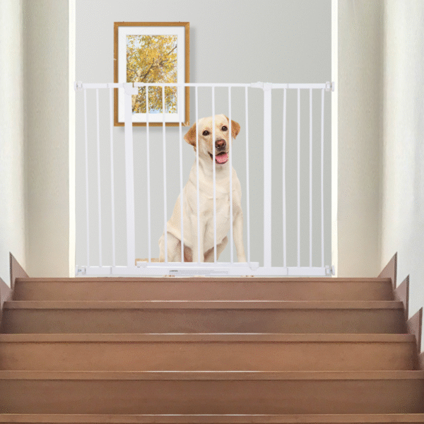 Adjustable Pressure-Fit Dog Gate for Stairs & Doorways 76-107cm White