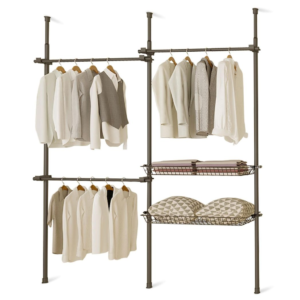 Double Black Telescopic Wardrobe Organizer with Adjustable Shelving & Baskets Home & Garden Free Shipping