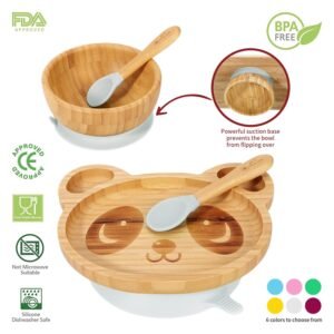 Bamboo Panda Plate, Bowl & Spoon Set – Baby Weaning Essentials Baby Free Shipping 5