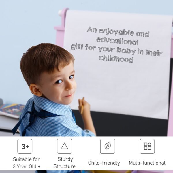 Double-Sided Kids Wooden Art Easel with Paper Roll & Chalkboard Baby Free Shipping 17