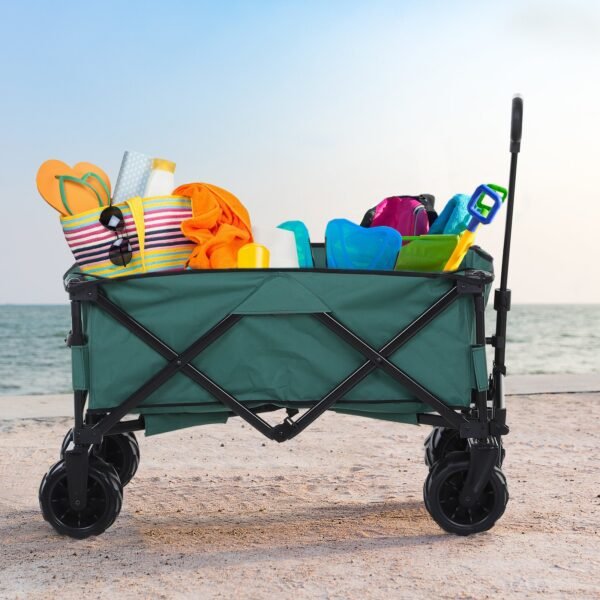 Outsunny Folding Cargo Wagon Trailer – 70kg Capacity Beach Cart with Handle Garden Free Shipping 7
